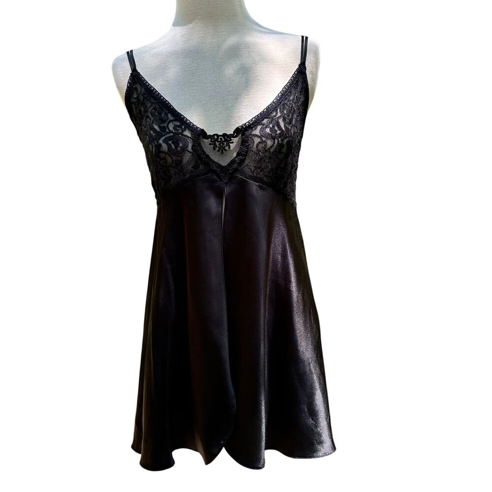 Vintage Cinema Etoile Sexy Black Lace Slip Dress Size Large Womens